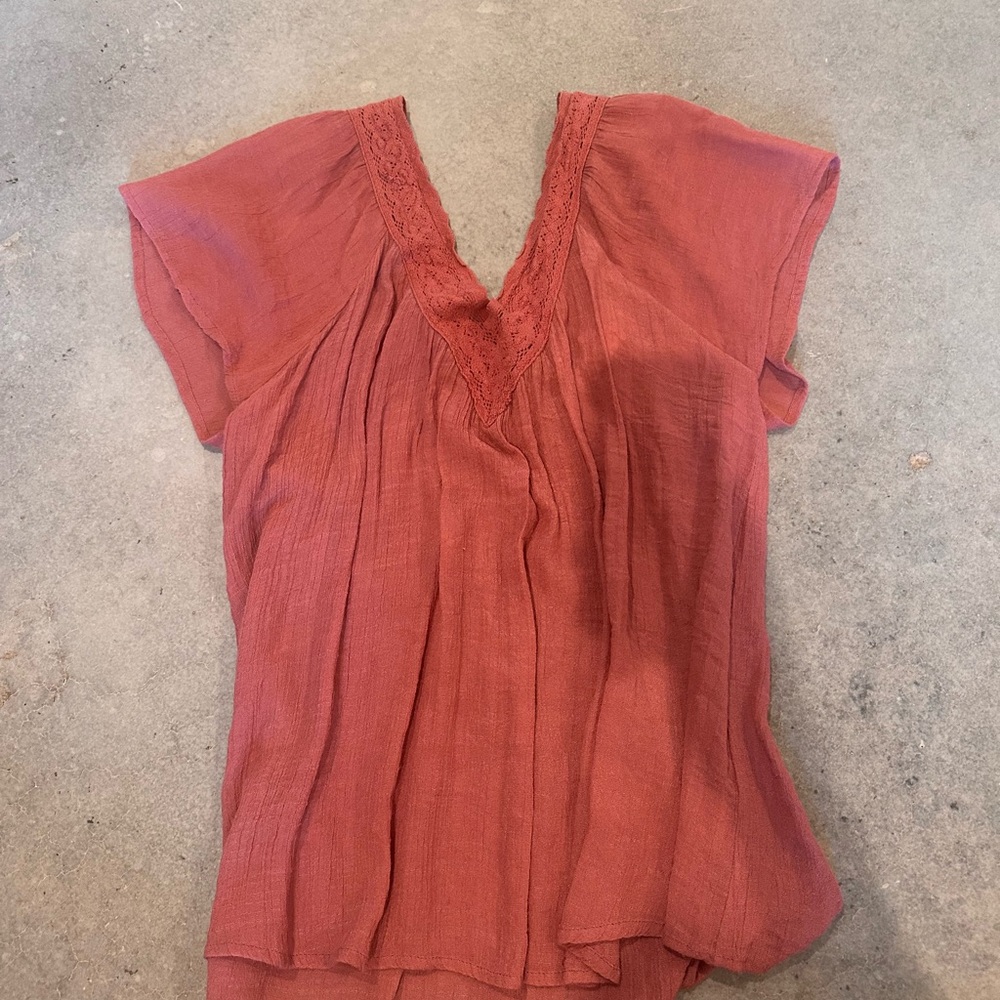 Flying Tomato Terracotta Blouse with Lace Trim
